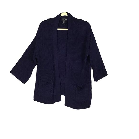 CENY Womens Cardigan Medium Blue Open Front Long Sleeve Pockets Acrylic Nylon - Picture 5 of 16
